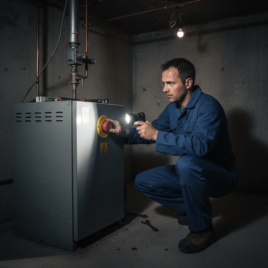 Notdienst Techniker prüft Heizkessel