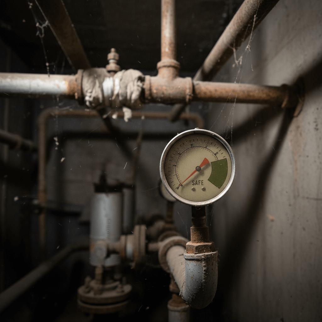 Manometer zeigt Wasserdruck an Heizung